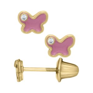 Kiddie Kraft 14K Yellow Gold Pink Butterfly Children's Earrings