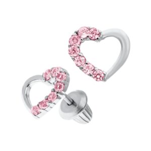 Kiddie Kraft Open Heart Earring with Pink CZ Stones