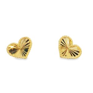 14K Yellow Gold Radiating Heart Stud Earrings