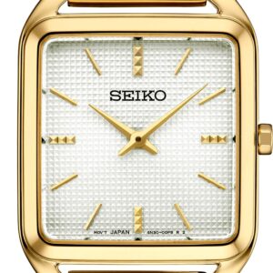 Seiko Essentials Women’s Quartz Watch SWR078 with Square Case and Gold Finish