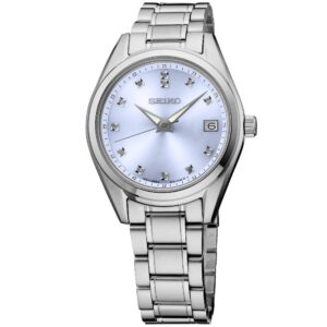 Seiko Diamond Stainless Steel Quartz Light Blue Dial Watch SUR581