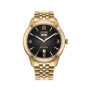 Citizen Eco-Drive Rolan Black Dial Gold-Tone Stainless Steel Bracelet Watch 40mm - AW0152-58H