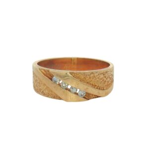 14K Yellow Gold Mens Textured Diamond Wedding Band