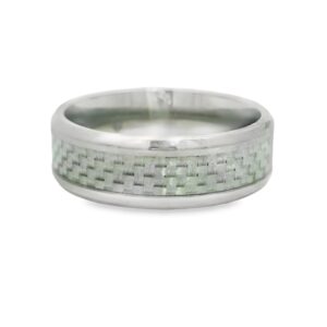 04-00324 Beveled Edge Titanium Ring w White Carbon Fiber Inlay width 8mm and size 12