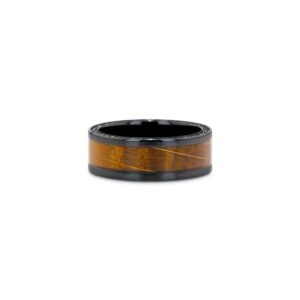 BOURBON Black Zirconium w/ Whiskey Barrel Wood Inlay, Black Sapphires - 8mm Size 10.5