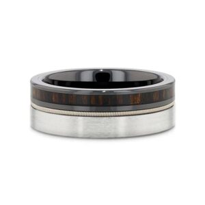 Thorsten SLATE Tungsten & Black Ceramic Hybrid Ring with Steel Guitar String - 8mm - Size 11