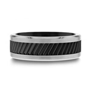 Thorsten HELIX Gear Teeth Pattern Black Ceramic and Tungsten Ring - 8MM - Size 10