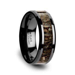 Thorsten SILURIAN Dinosaur Bone Inlaid Black Ceramic Beveled Edged Ring - 8mm - Size 10