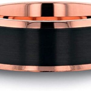 04-00346 Rose Gold Plated Tungsten Polished Beveled Ring with Brushed Black Center