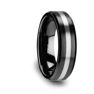 PHOENIX Brushed Black Ceramic Ring with Beveled Edges and Tungsten Inlay