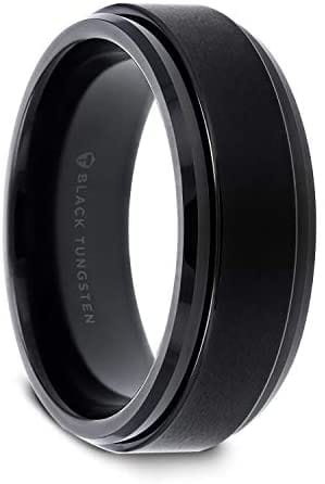 04-00322 Black Tungsten Brushed Finish Spinner Ring Polished Base Spinning Wedding Ring width 8mm and size 13