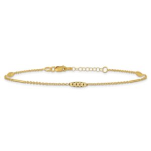 Leslie's 14K Bar and Textured Oval 9 inch Plus 1 inch Extender - Total 10 inch Anklet