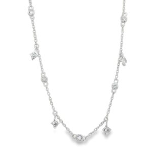 .925 Silver Station Anklet with Diamond Shape Charms - 8.5 Inches with 1 Inch Extender