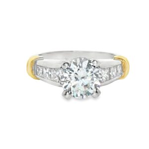 Women's 14K Gold and Platinum Diamond Engagement Ring with Round and Princess Stones