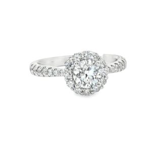 14K Gold Round Diamond Engagement Ring with 26 Side Stones
