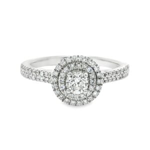 14K Gold Round Diamond Double Halo Engagement Ring