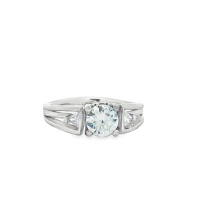 Engagement Ring Semi-Mount in Platinum with Round Center Stone and Triangle Side Stones