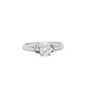 Platinum Round and Baguette Diamond Engagement Ring Semi-Mount for Women