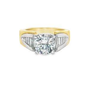 18K Gold and Platinum Semi-Mount Engagement Ring with Round and Baguette Diamonds