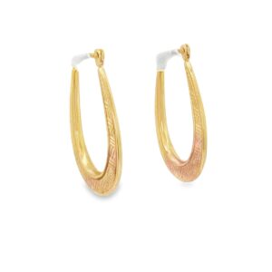 10K Yellow Gold Engraved Hoop Earrings for Women