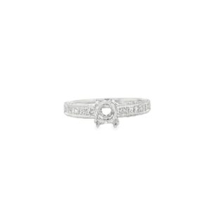14K White Gold Semi-Mount Engagement Ring with 52 Round Diamonds