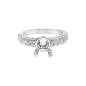 14K White Gold Semi-Mount Engagement Ring with 52 Natural Diamonds