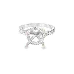 14kt White Gold Engagement Ring Semi-Mount with 30 Round Diamonds 0.53ct, 10mm