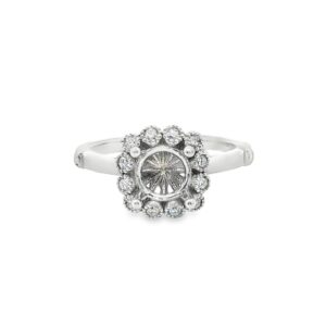 14K White Gold Semi-Mount "Flower Style" Engagement Ring with 12 Round Diamonds