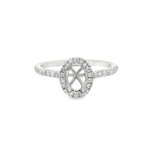 14K White Gold Oval Semi-Mount Engagement Ring with 36 Round Diamonds