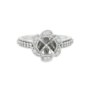 14K White Gold Diamond Semi-Mount Engagement Ring with 26 Side Stones