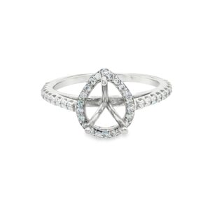 14K Gold Pear-Shaped Semi-Mount Engagement Ring with Diamonds and Side Stones