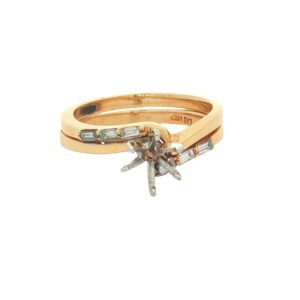 14K Gold Women's Engagement Ring and Wedding Band Set with Baguette Diamonds (Semi-Mount)