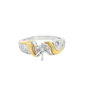 18K Gold and Platinum Semi-Mount Engagement Ring for Women with Diamonds