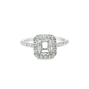 14K White Gold Semi-Mount Halo Engagement Ring with 28 Natural Diamonds