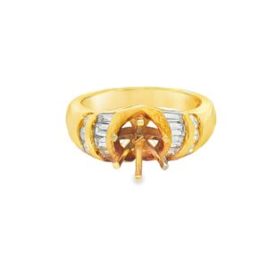 14K Gold Yellow Semi-Mount Engagement Ring with 1 Diamond Center and 18 Side Stones