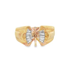 14K Yellow Gold Women's Engagement Ring Semi-Mount with Baguette Side Diamonds