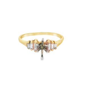 14K Gold Yellow Engagement Ring Semi-Mount with Baguette Diamonds