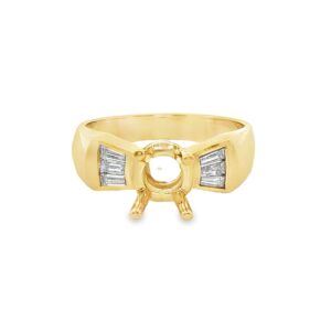 18K Gold Yellow Semi-Mount Engagement Ring with Baguette Side Diamonds