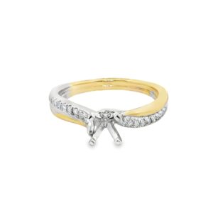14K Gold Semi-Mount Engagement Ring with White and Yellow Diamonds