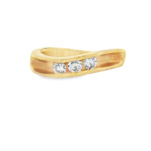 Ladies 14K Yellow Gold Three Diamond Curved Wedding Band