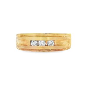 Ladies 14K Brushed Yellow Gold Three Diamond Wedding Band