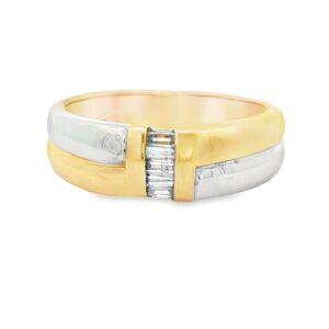 Ladies 14K Two Toned Baguette Diamond Wedding Band