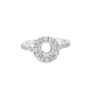 14K White Gold Semi-Mount Halo Engagement Ring with 42 Natural Diamonds