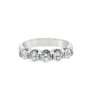 14K White Gold Women's Diamond Wedding Band with 5 Round Stones