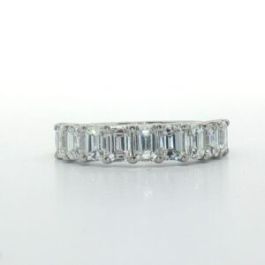 Women's Platinum Wedding Band with Emerald
