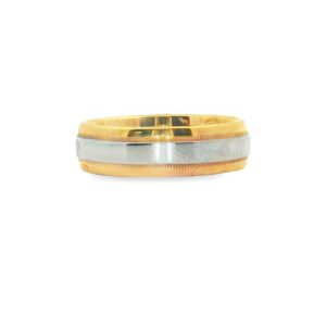 Ladies Platinum Center & 18KT Yellow Gold Borders Wedding Band 5.5mm, 8.3 grams