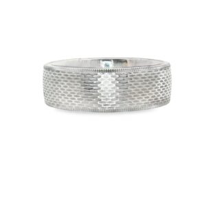 Man's 14KT White Gold 7.5mm Engine Turned Wedding Band, 10 grams