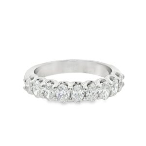 Ladies Platinum Wedding Band with 9 Oval Natural Diamonds
