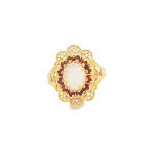 10K Yellow Gold Genuine Opal and Garnet Ring