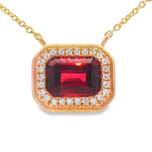 14K Yellow Gold Garnet and Diamond Pendant Necklace